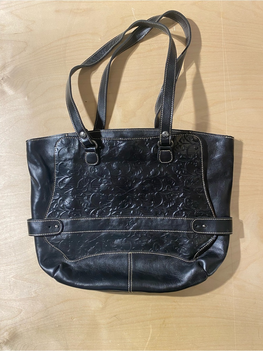 Patricia Nash Black Floral-Embossed Italian Leather Tote Bag (BR)